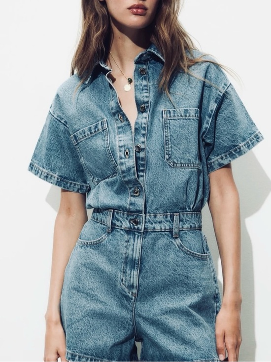 Zara Pants - NWOT ZARA Denim Short Sleeve Romper / Jumpsuit |Size XS